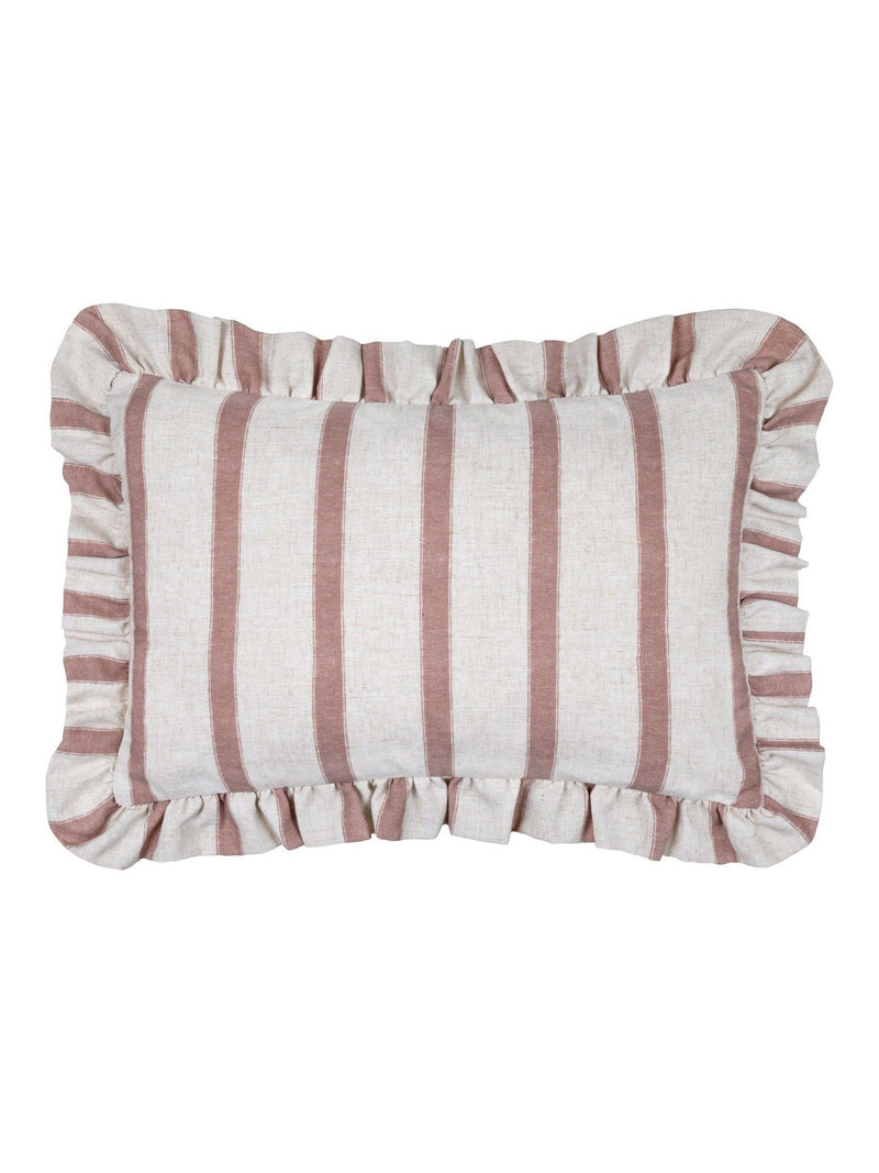 Wylder Connie Stripe Ruffle Cushion in moss green (British brand)