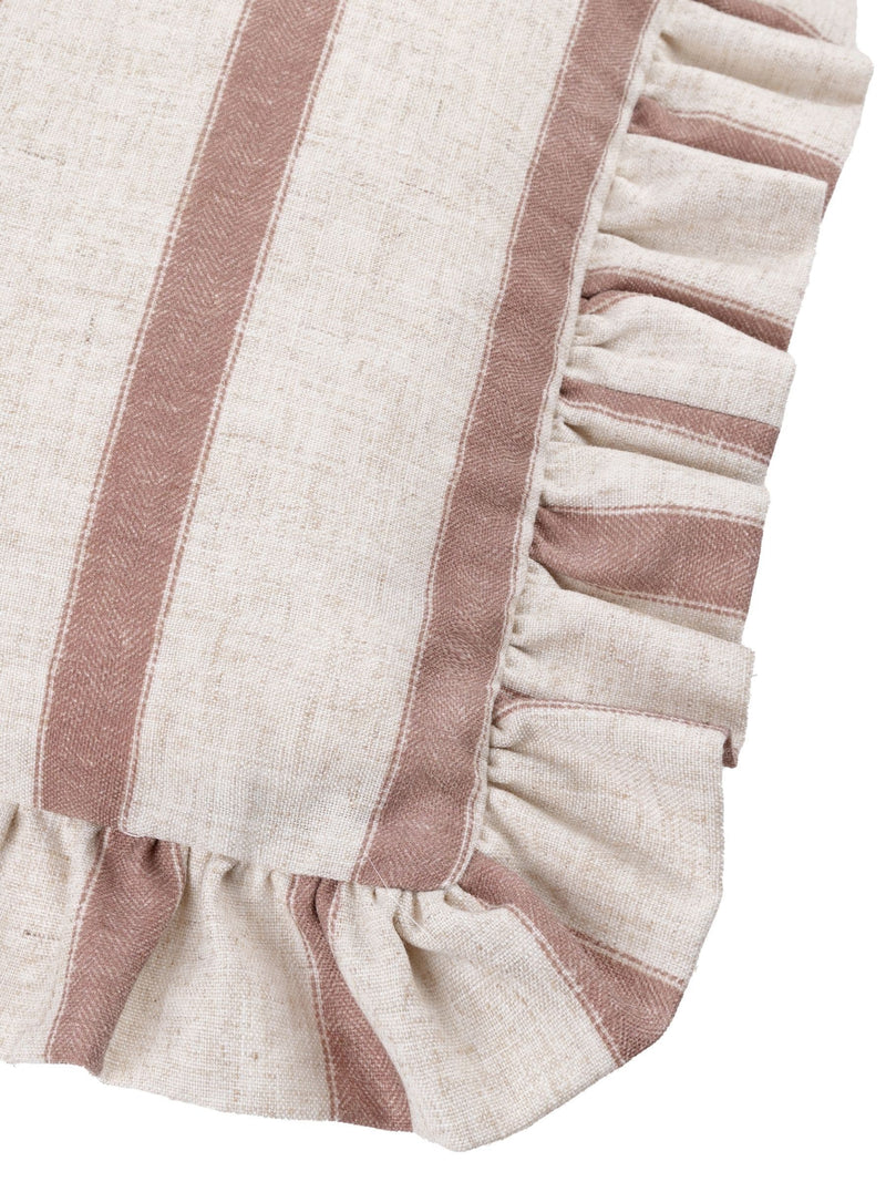 Wylder Connie Stripe Ruffle Cushion in moss green (British brand)