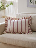 Wylder Connie Stripe Ruffle Cushion in moss green (British brand)