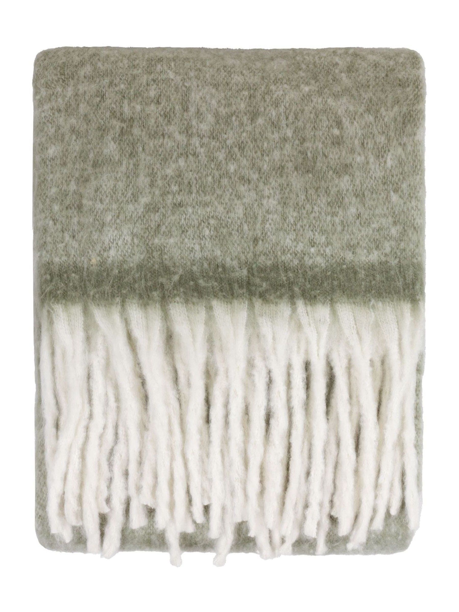 Furn Green woven tasselled throw 180cm x 140cm, imported from the UK
