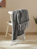 Furn Charcoal Grey Cozy Woven Tasselled Throw