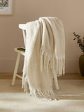 Furn Ecru Cream Cozy Woven Tasselled Throw
