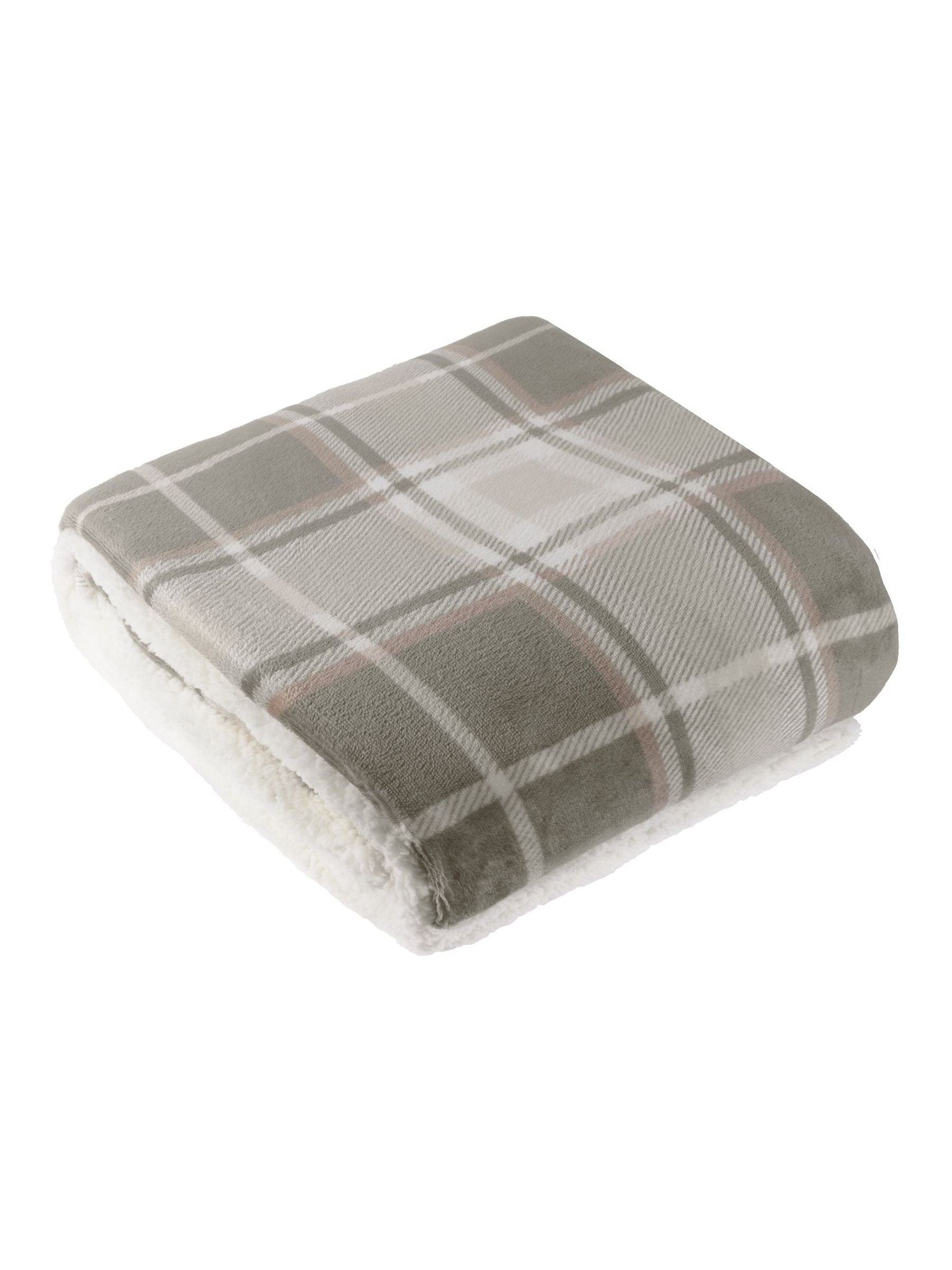 Wylder Grey/Natural Braemar Tartan Fleece Throw (British brand)