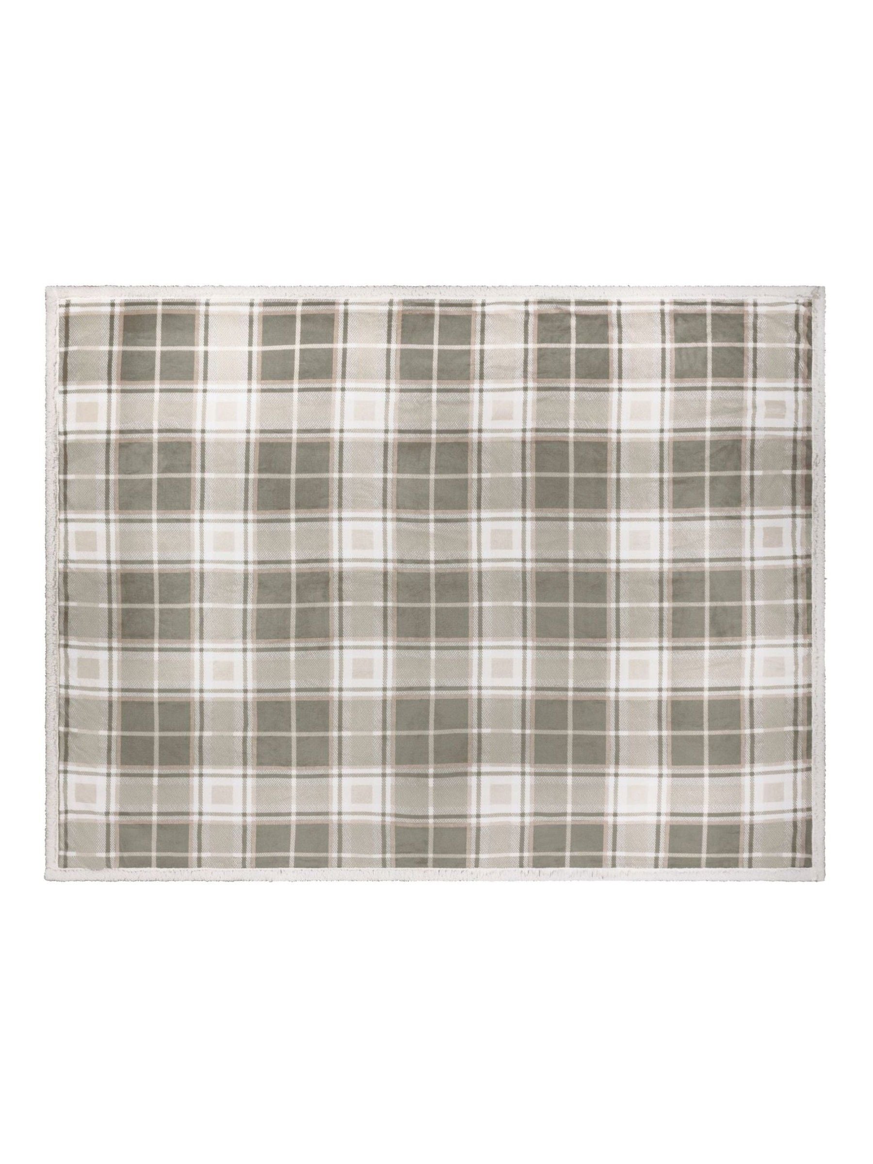 Wylder Grey/Natural Braemar Tartan Fleece Throw (British brand)
