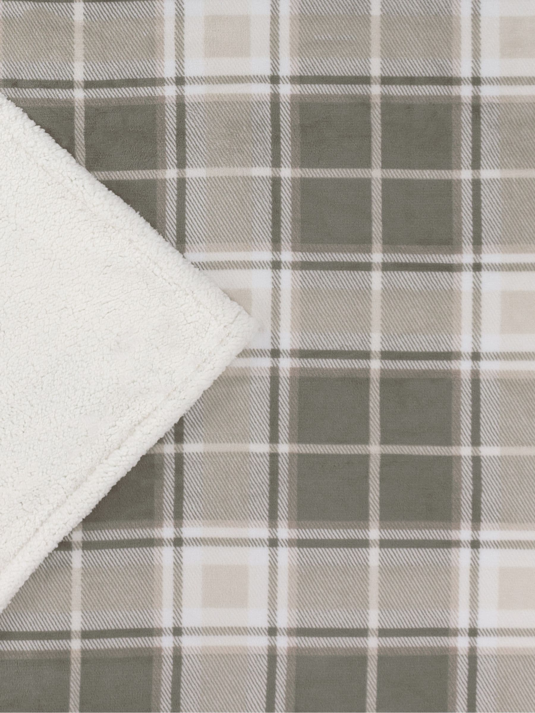 Wylder Grey/Natural Braemar Tartan Fleece Throw (British brand)