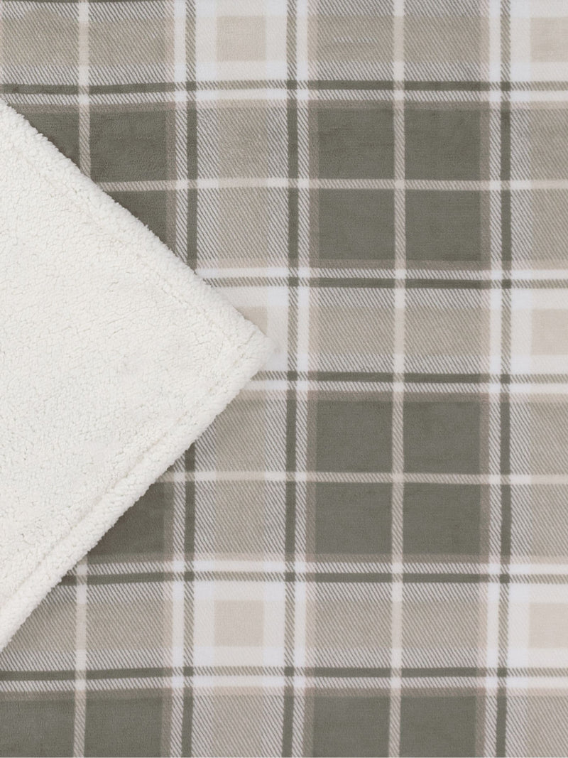 Wylder Grey/Natural Braemar Tartan Fleece Throw (British brand)