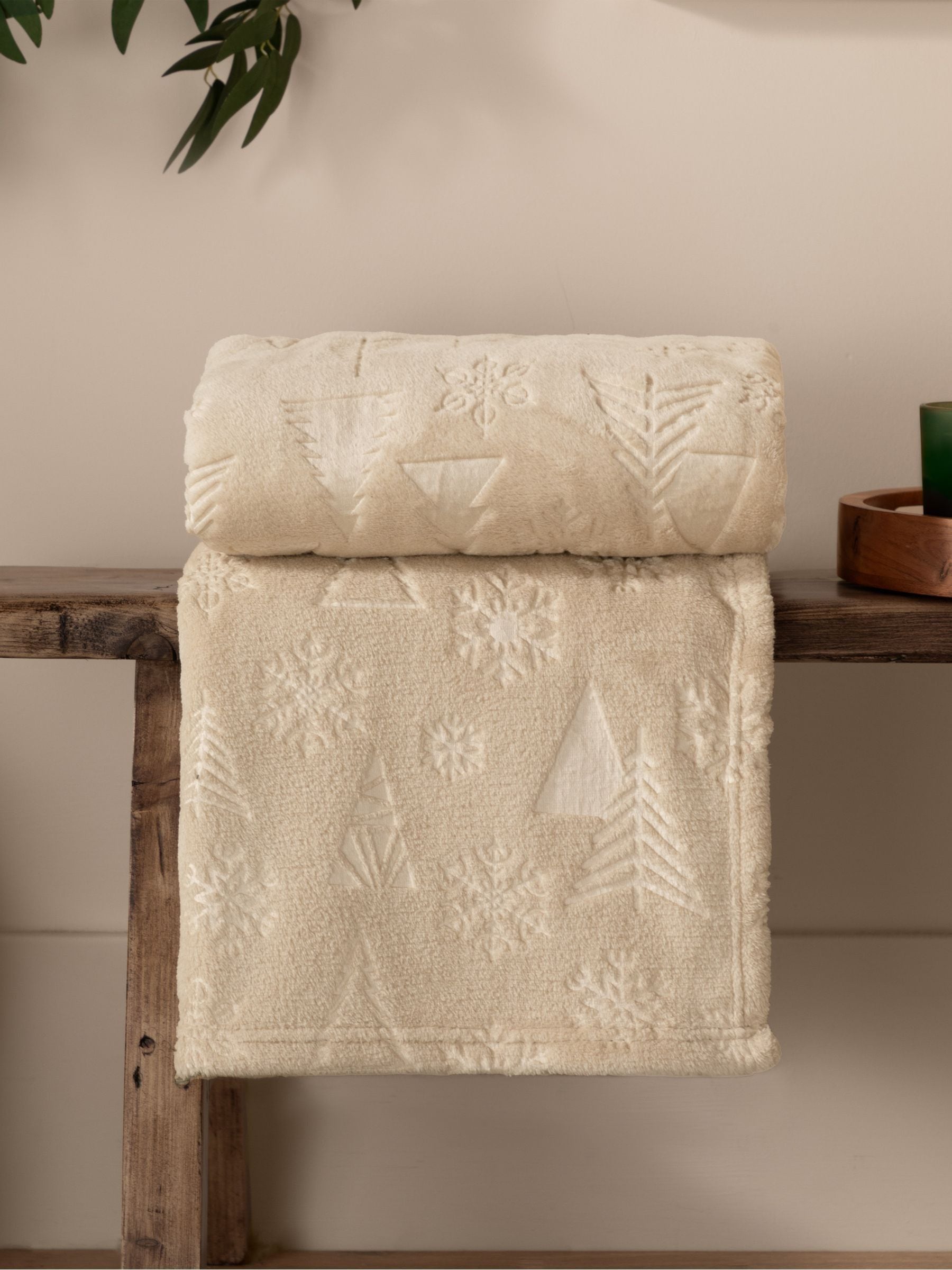 Furn Christmas fleece throw with embossed trees, imported from the UK