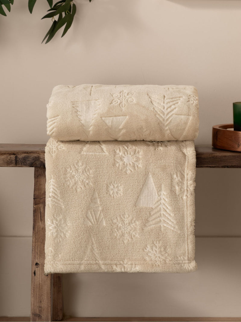 Furn Christmas fleece throw with embossed trees, imported from the UK