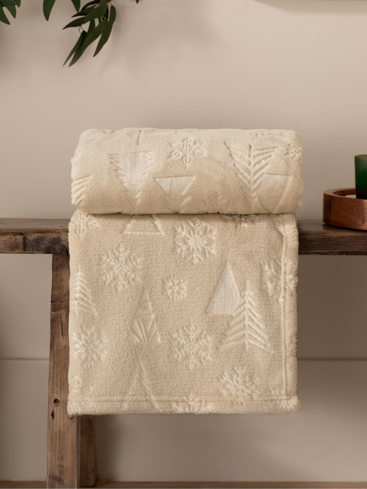 Furn Christmas fleece throw with embossed trees, imported from the UK