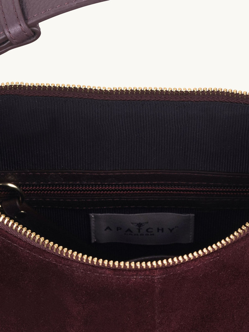 Apatchy Burgundy Charlie suede handbag (British brand)