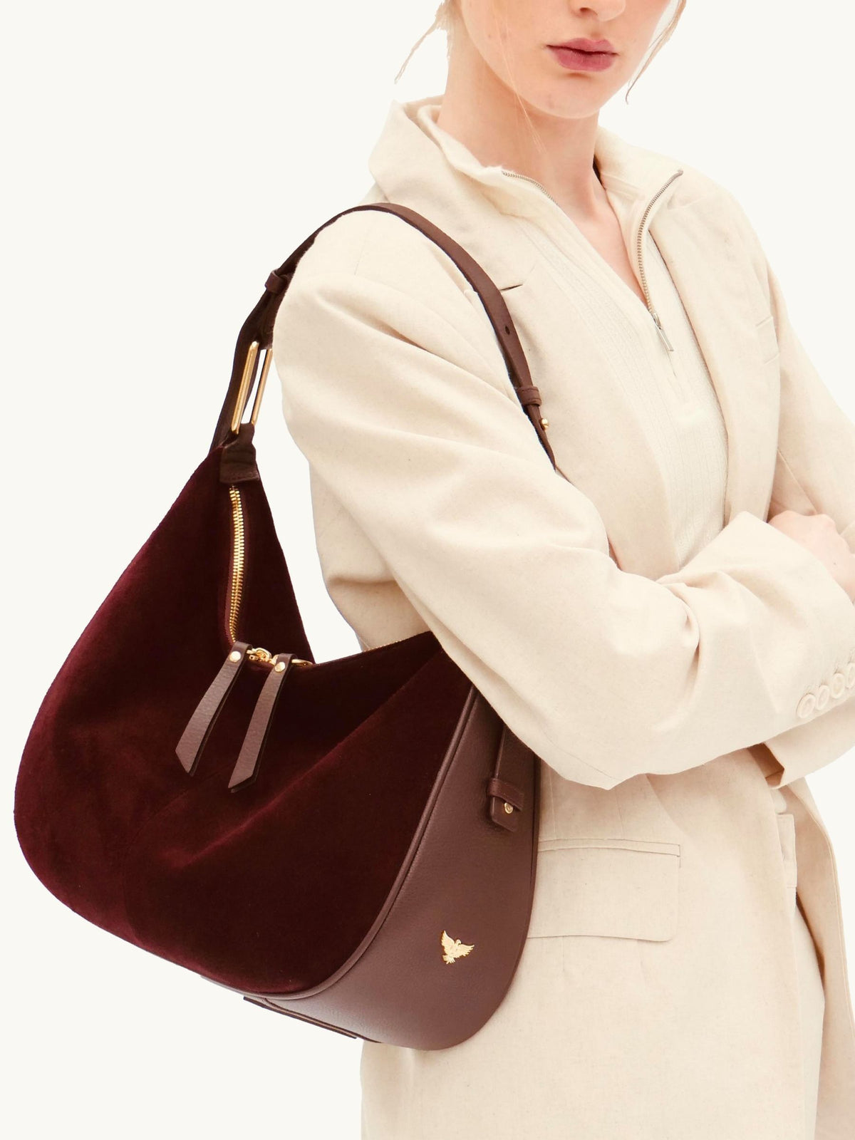 Apatchy Burgundy Charlie suede handbag (British brand)