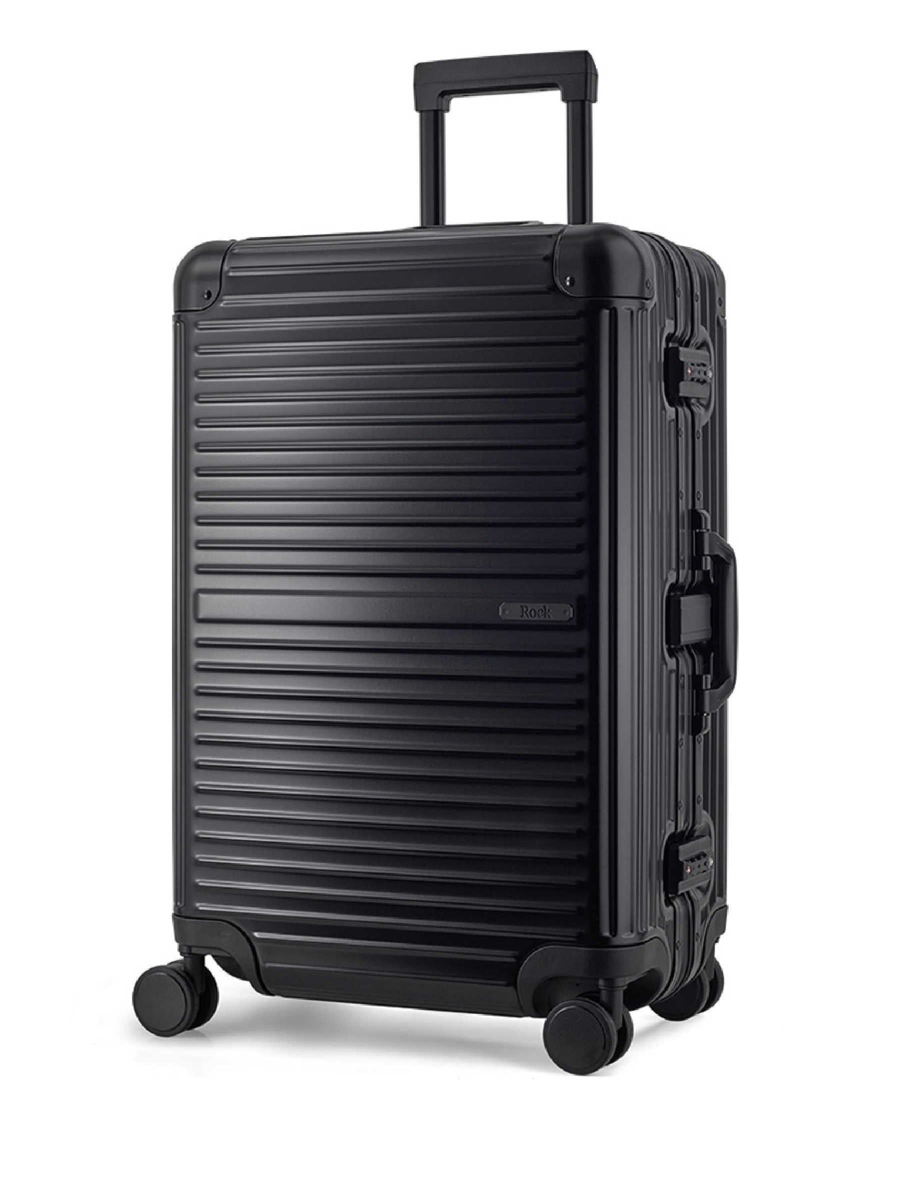 Rock Axel medium aluminium suitcase in black, imported from the UK