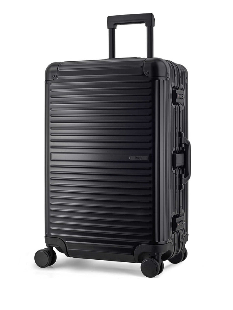 Rock Axel medium aluminium suitcase in black, imported from the UK