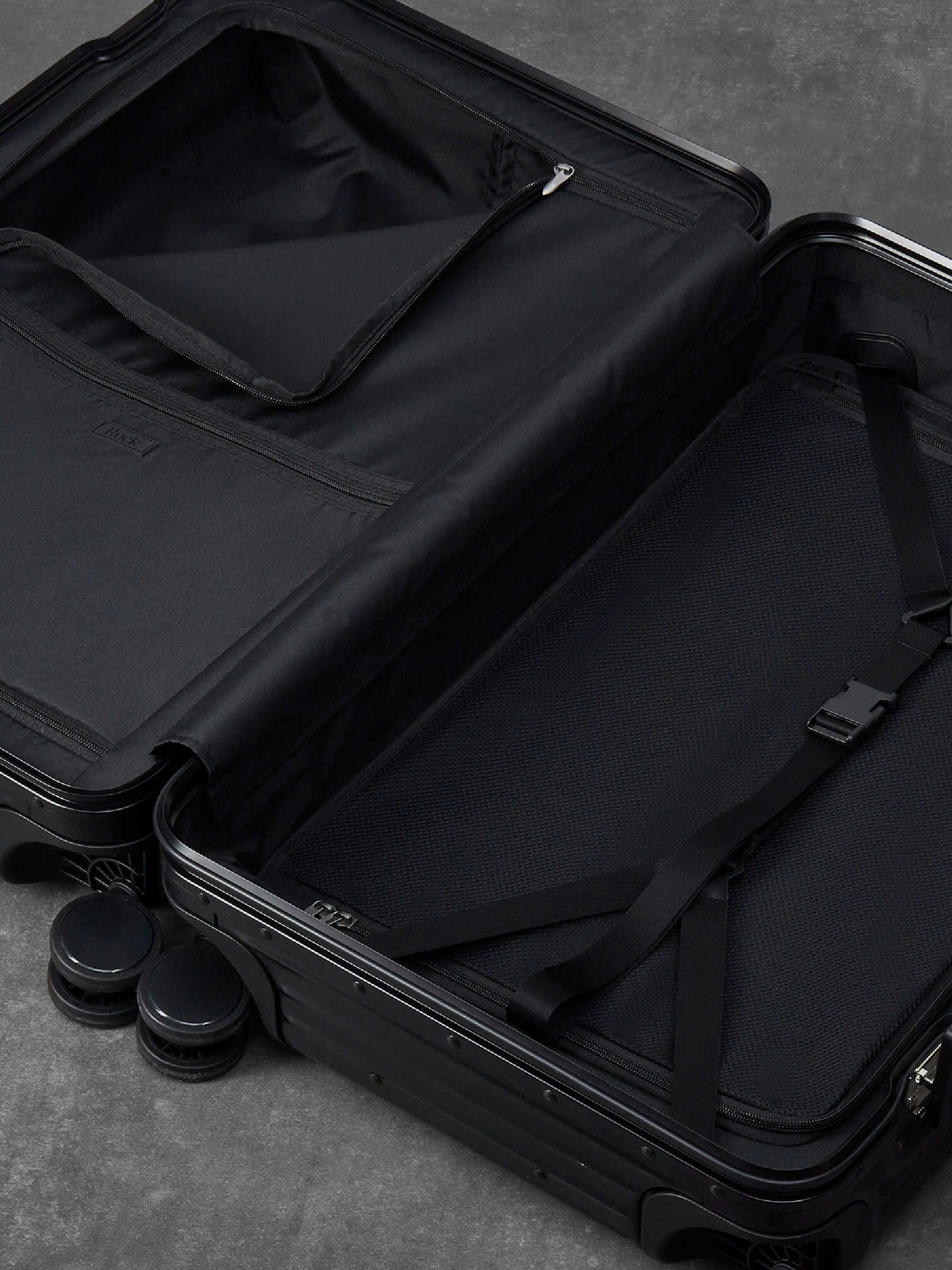 Rock Axel medium aluminium suitcase in black, imported from the UK