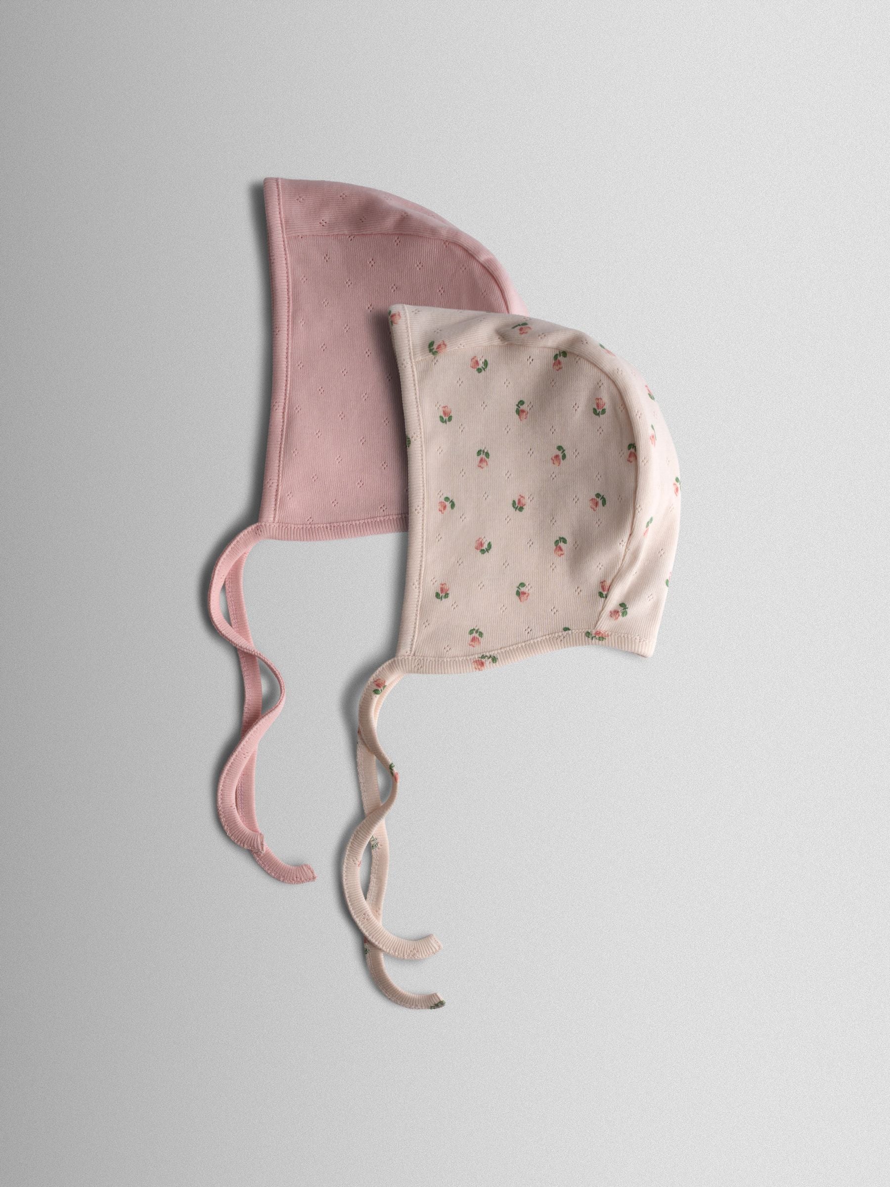 JoJo Maman Bébé cream floral bonnets 2-pack, imported from the UK