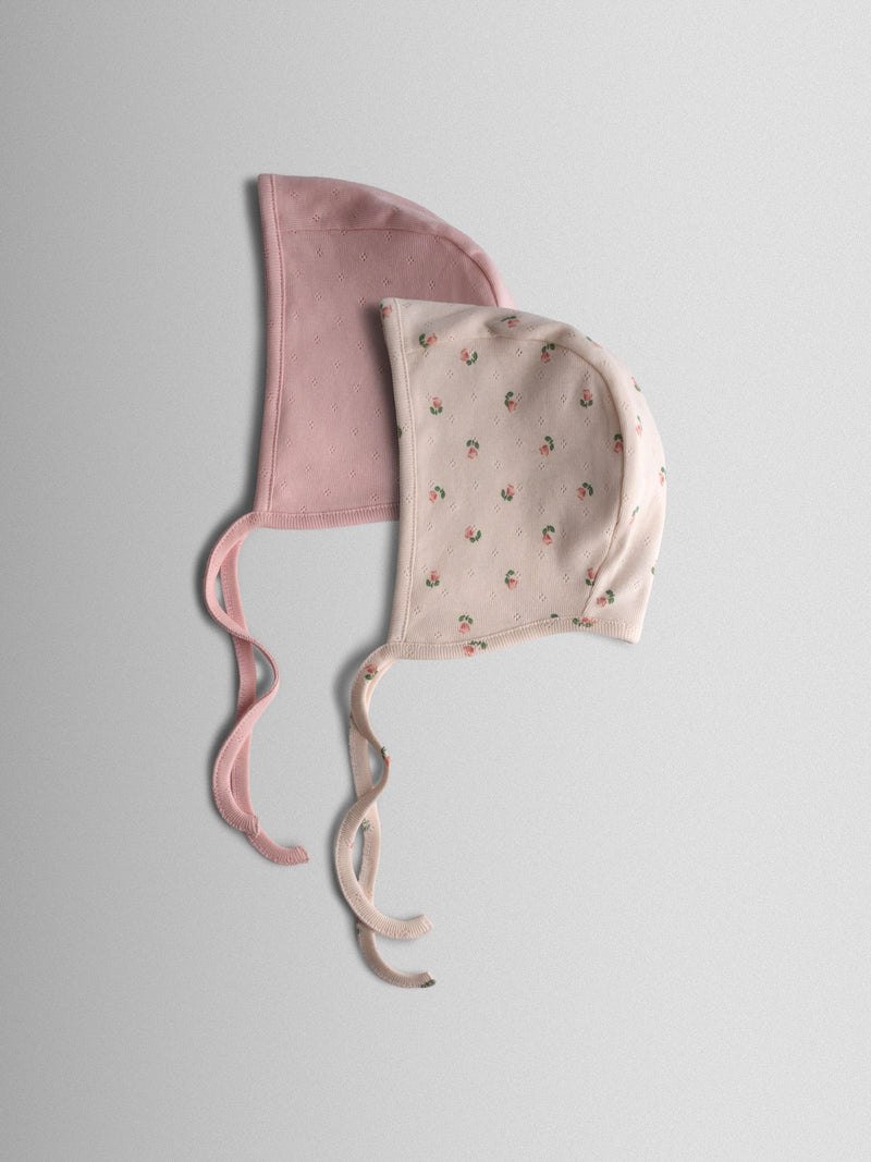 JoJo Maman Bébé cream floral bonnets 2-pack, imported from the UK