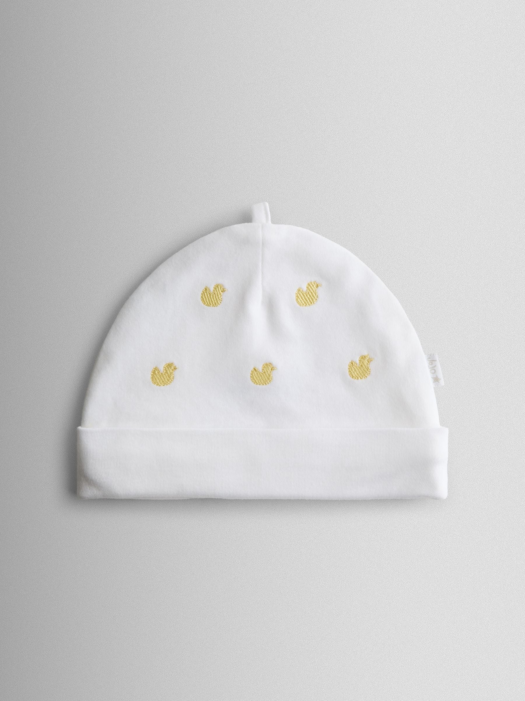 JoJo Maman Bébé yellow duck embroidered hat and bib set - British product