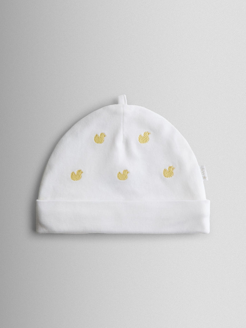 JoJo Maman Bébé yellow duck embroidered hat and bib set - British product