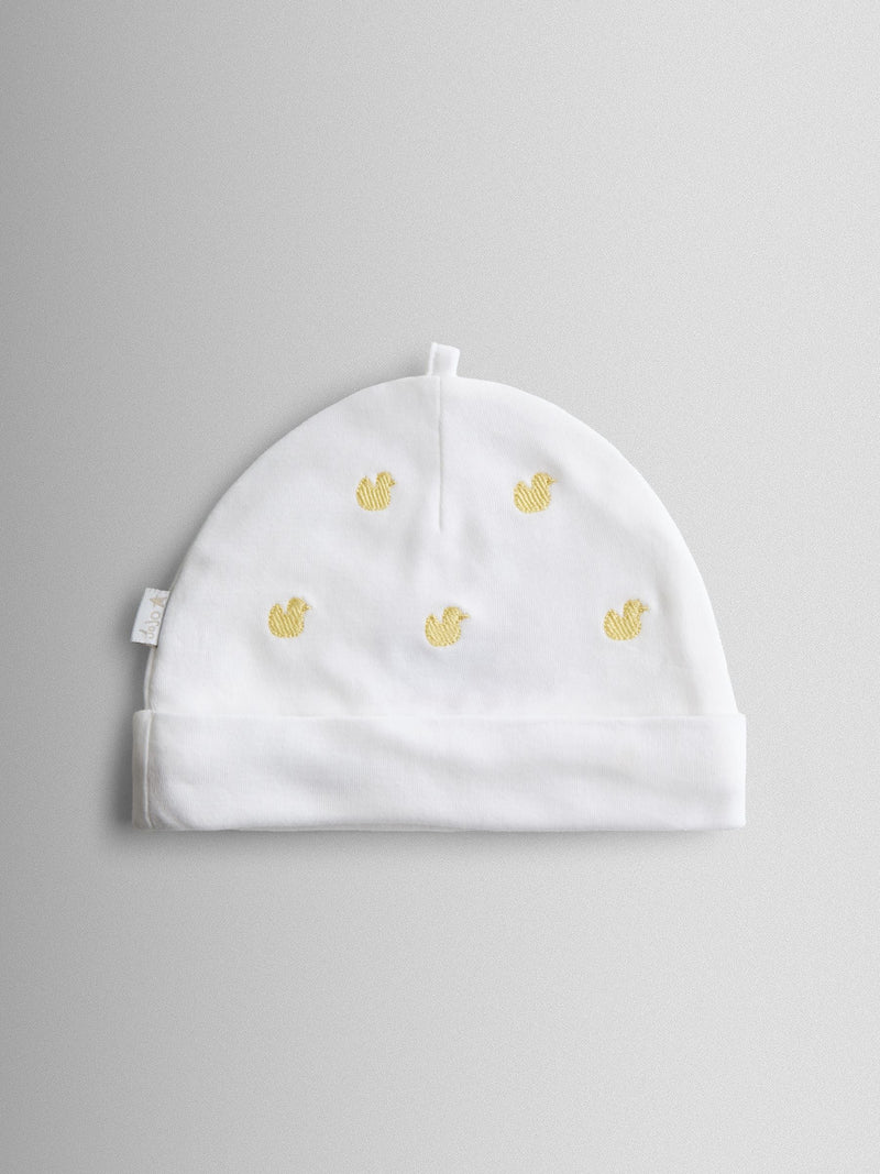 JoJo Maman Bébé yellow duck embroidered hat and bib set - British product