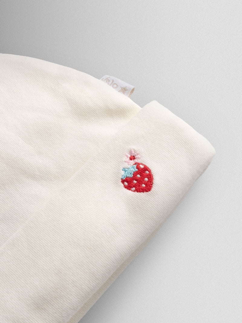 JoJo Maman Bébé strawberry embroidered hat and bib set (British brand)