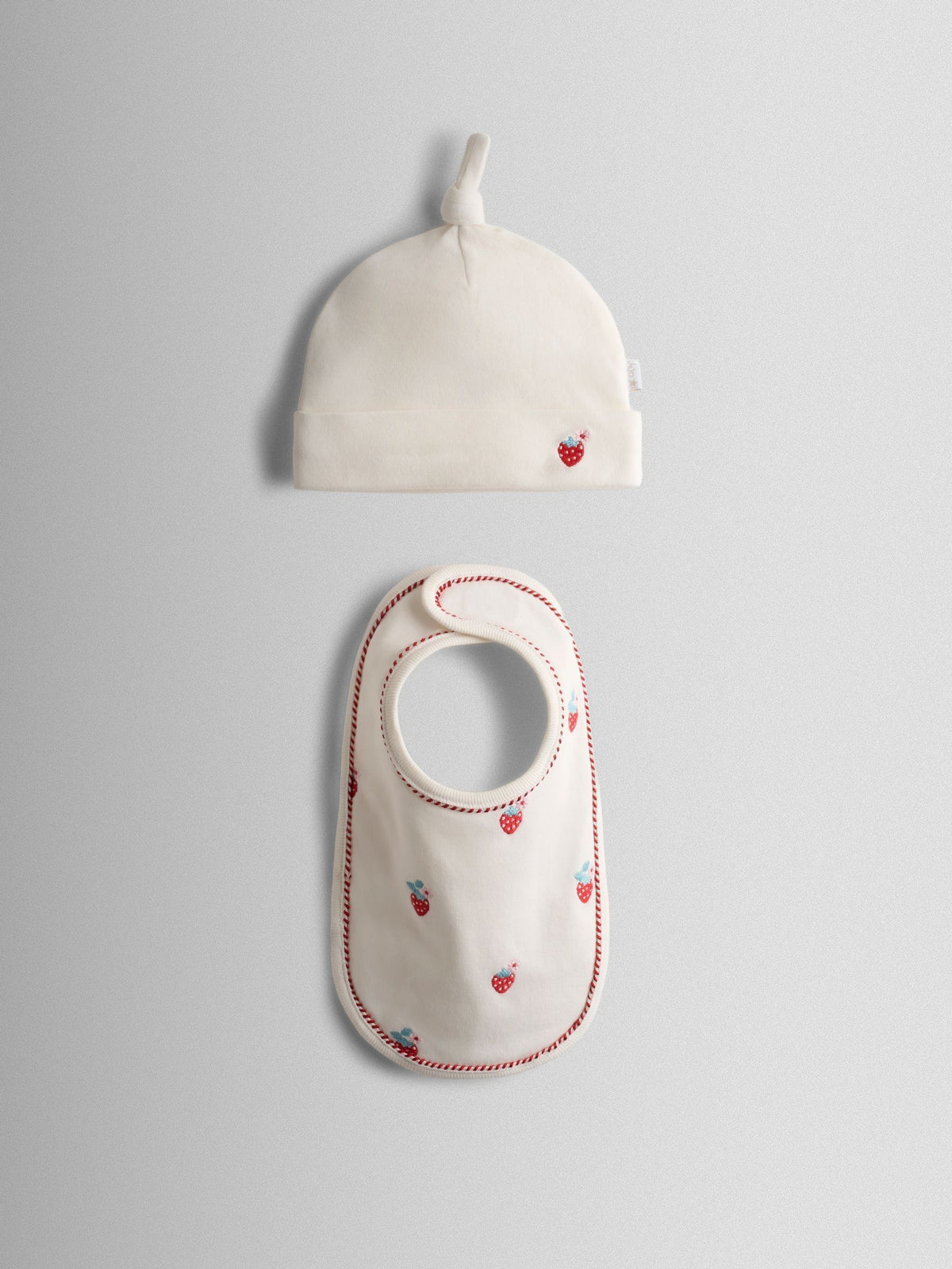 JoJo Maman Bébé strawberry embroidered hat and bib set (British brand)
