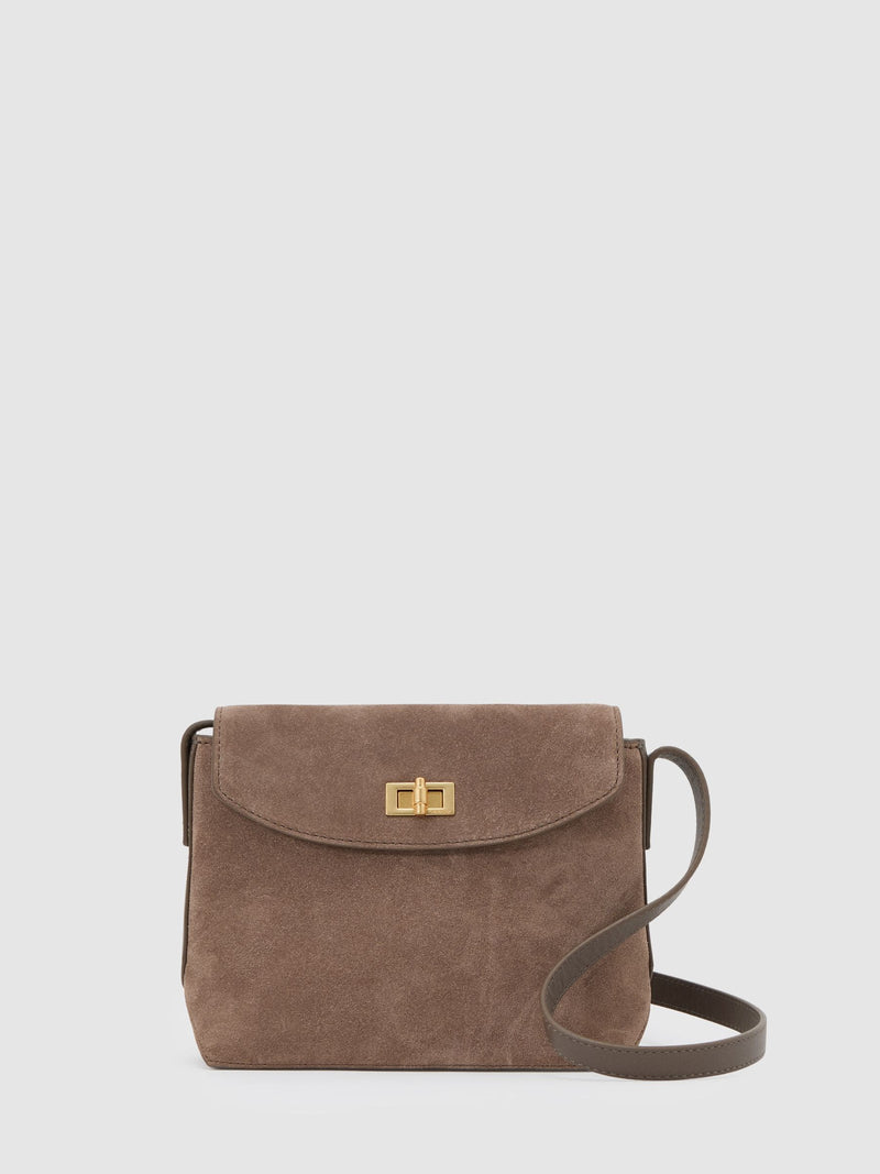 Reiss taupe Brea suede leather crossbody bag, UK version