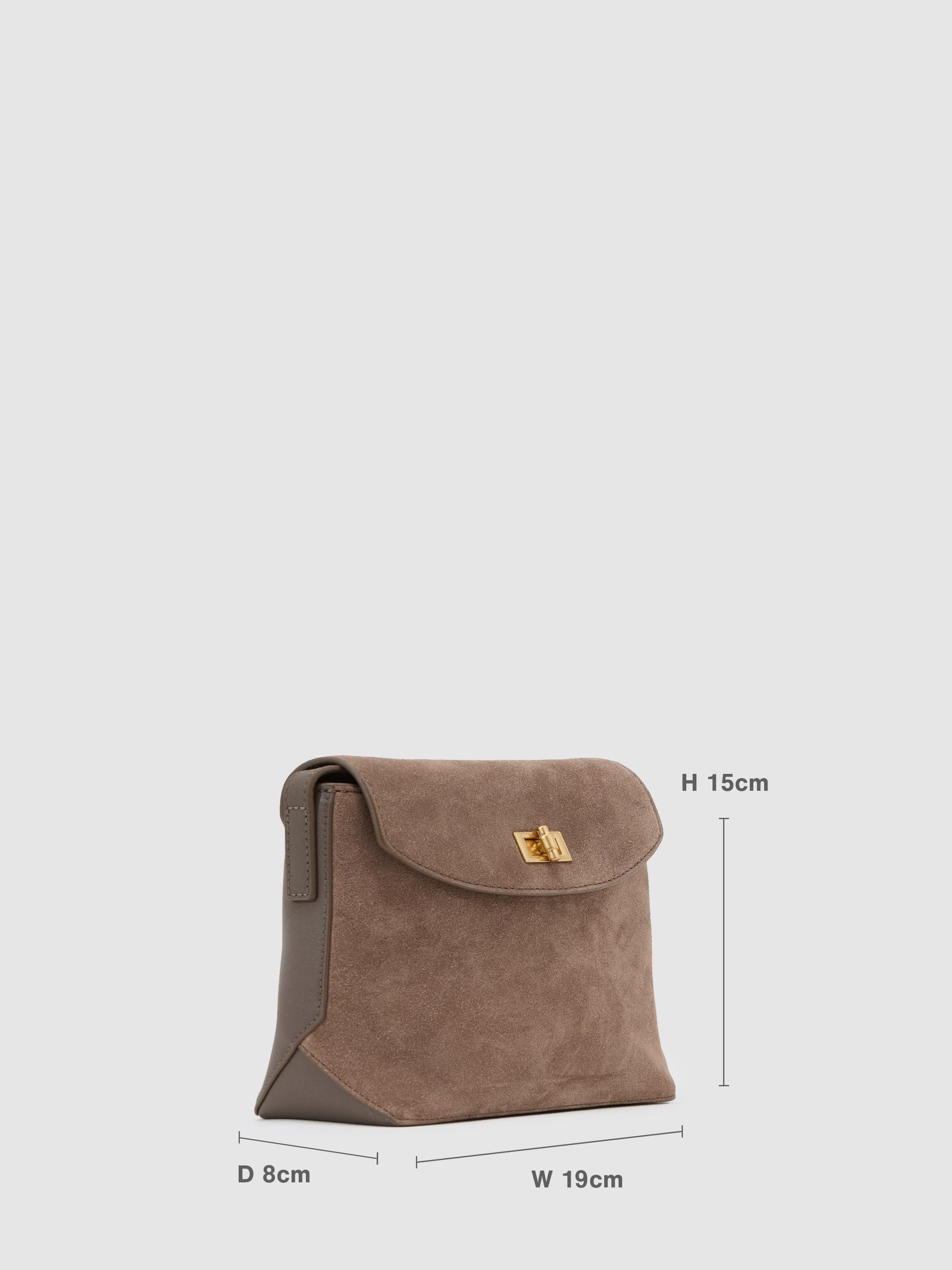 Reiss taupe Brea suede leather crossbody bag, UK version