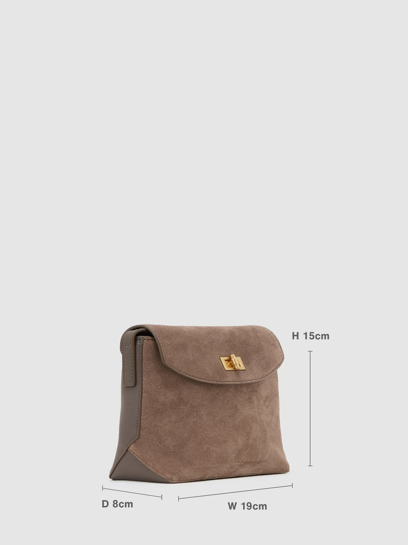 Reiss taupe Brea suede leather crossbody bag, UK version