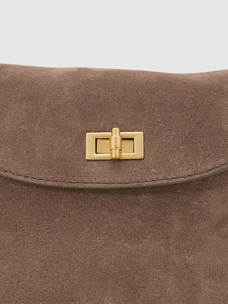 Reiss taupe Brea suede leather crossbody bag, UK version