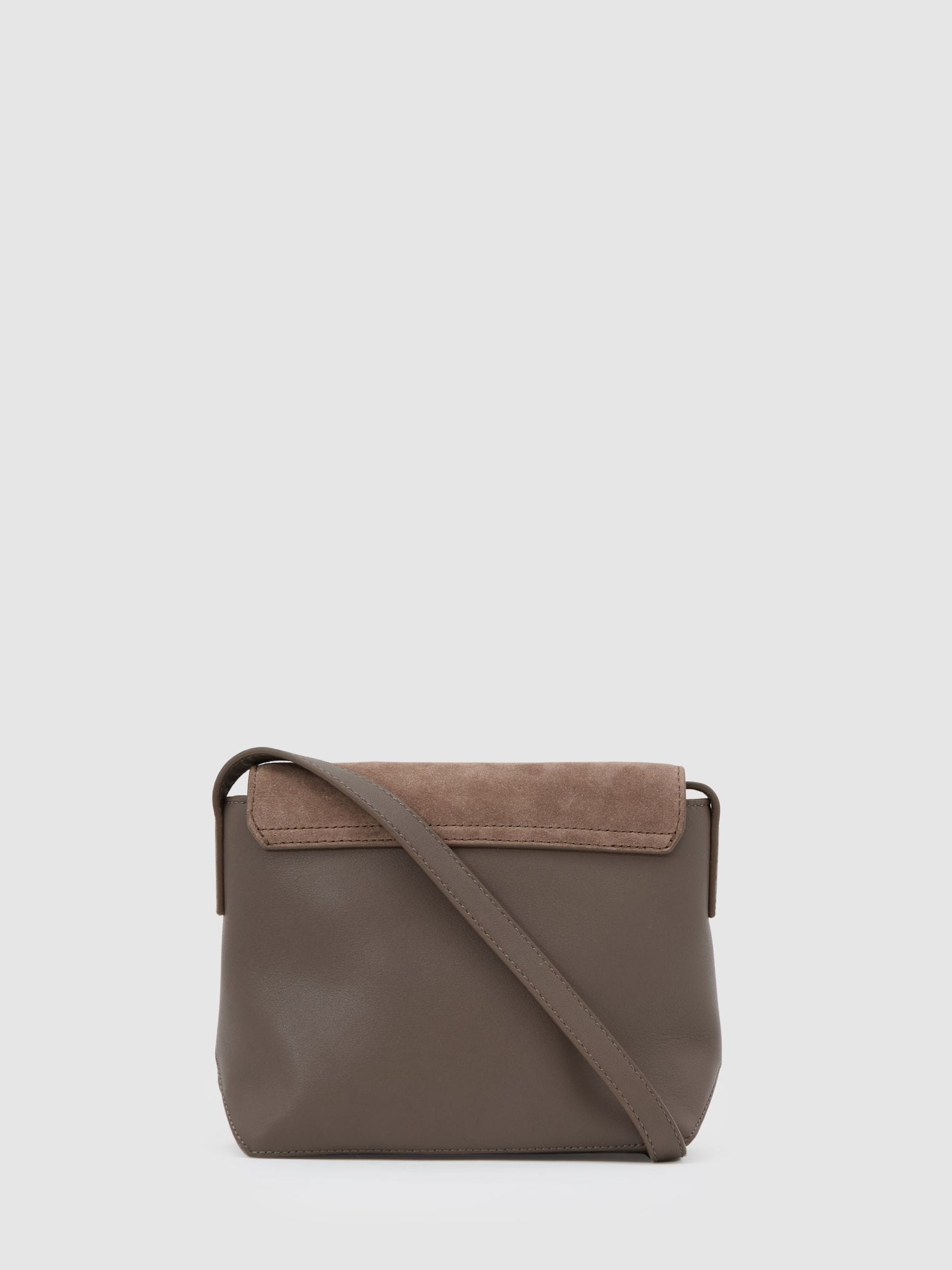 Reiss taupe Brea suede leather crossbody bag, UK version