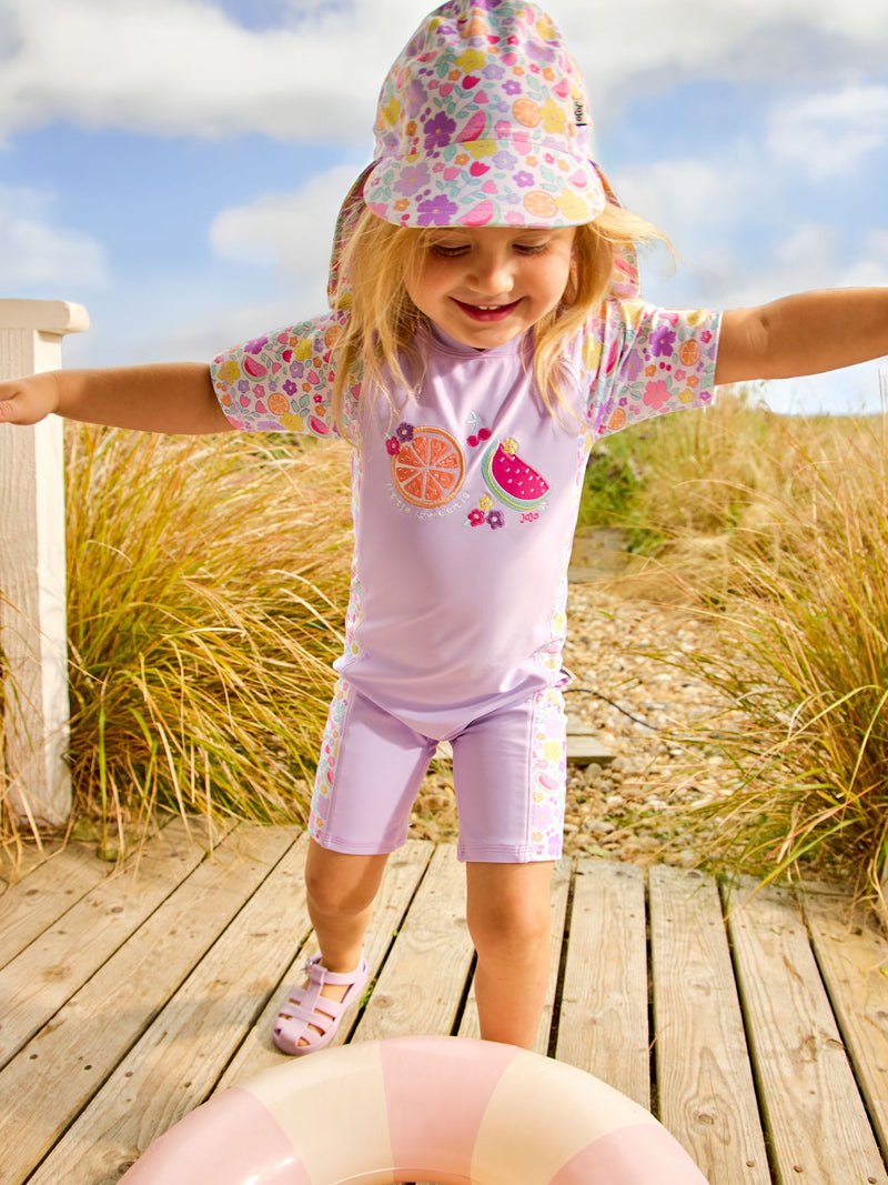 JoJo Maman Bébé lilac fruit ditsy UV sun protection swim hat - British product