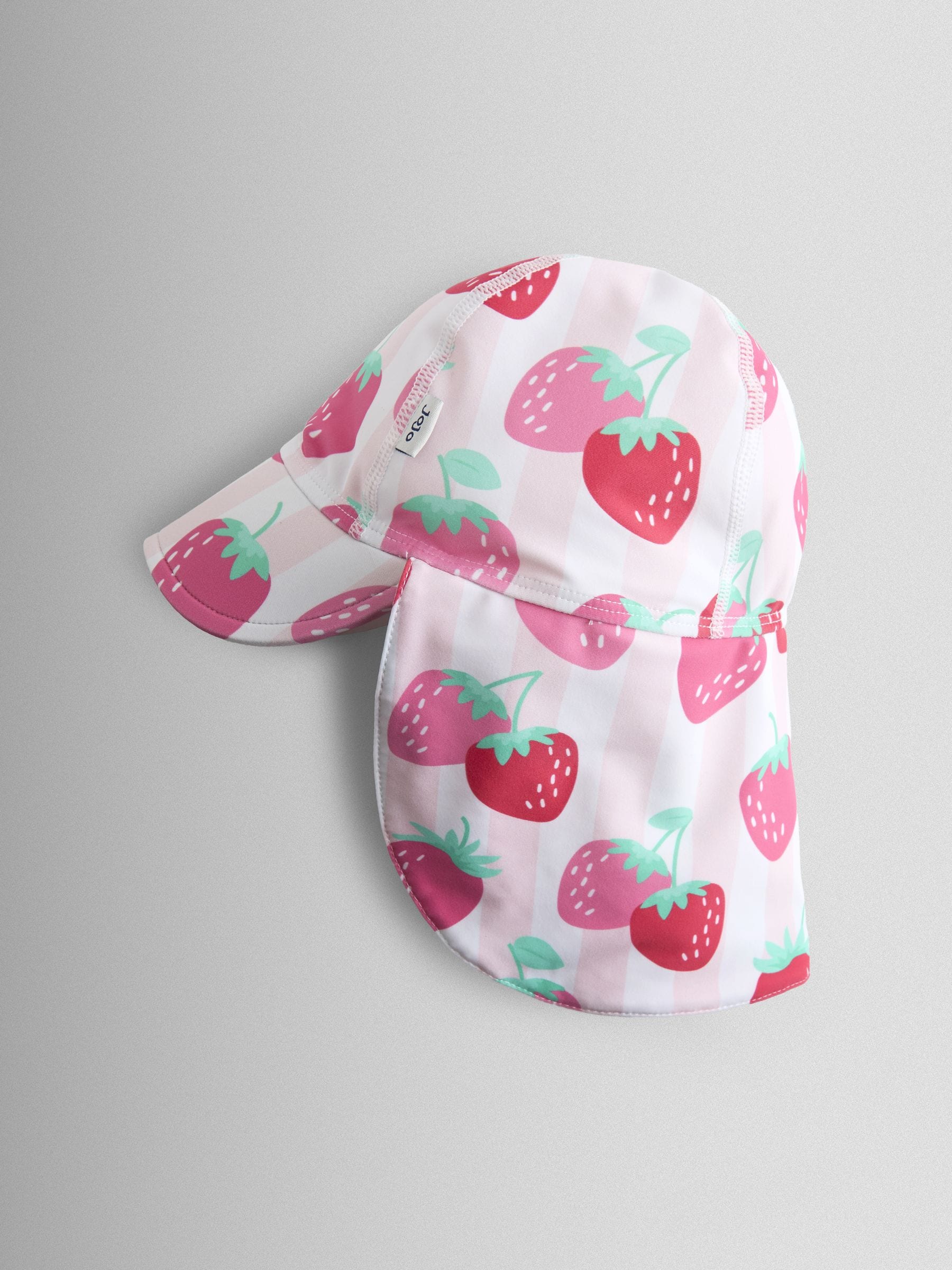 JoJo Maman Bébé pink strawberry stripe UV sun protection swim hat, imported from the UK