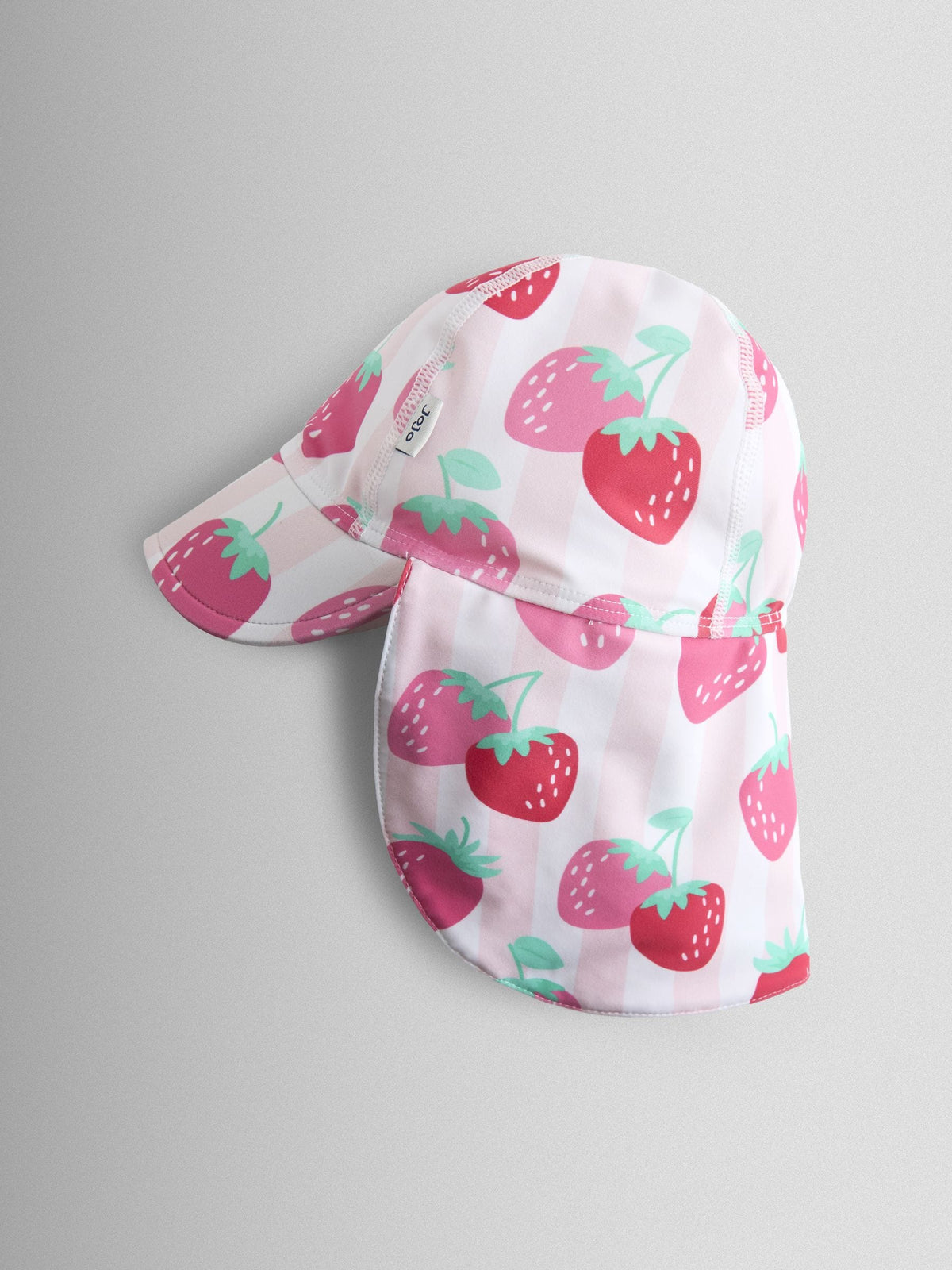 JoJo Maman Bébé pink strawberry stripe UV sun protection swim hat, imported from the UK