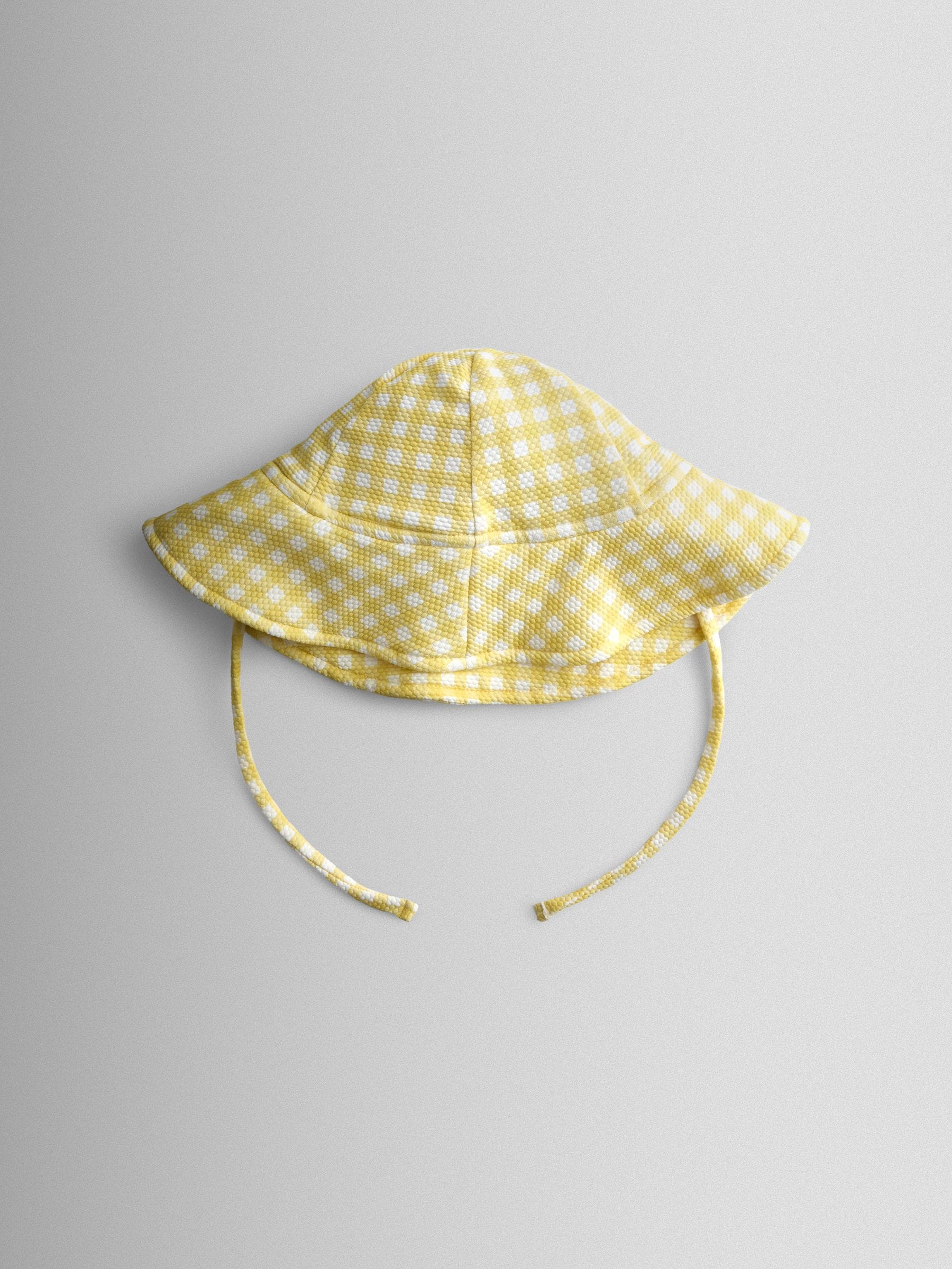JoJo Maman Bébé yellow gingham floppy sun hat, imported from the UK