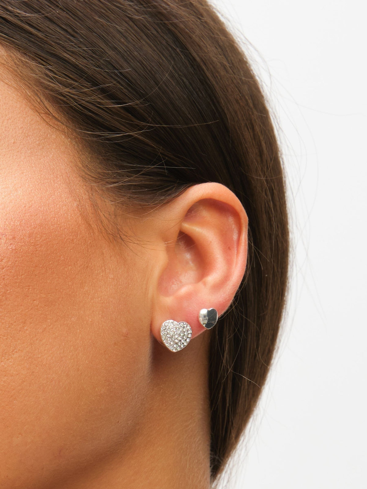 Mixed Plated Crystal Heart Stud Earrings 3 Pack, 10mm Dimensions