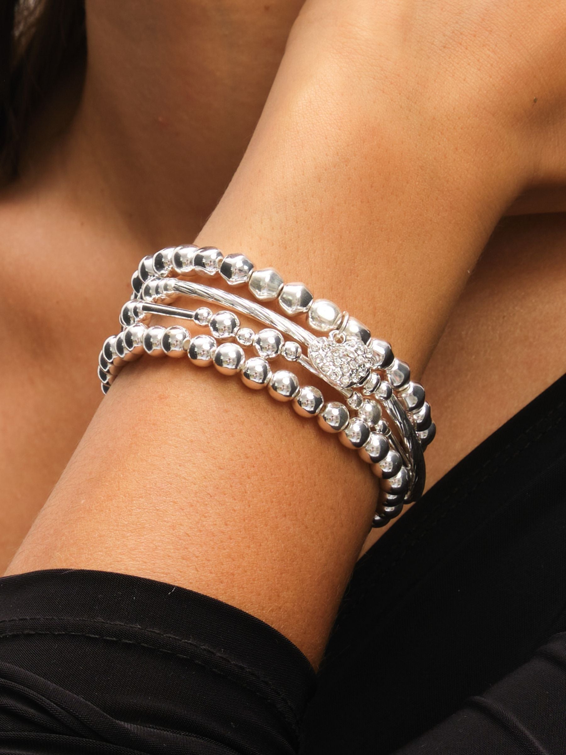 Gold Tone Crystal Heart Stretch Bracelets, Pack of 4