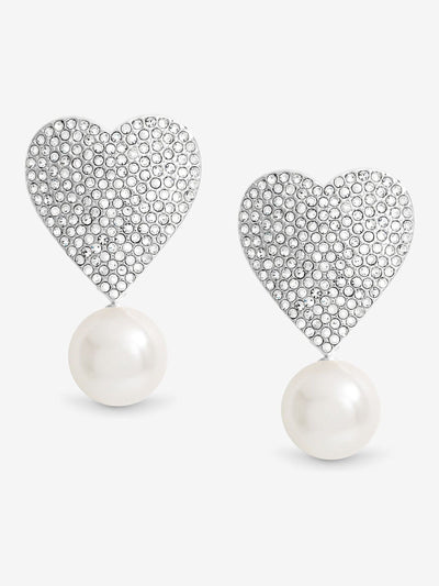 Mood Boucles d'oreilles pendantes statement Cœur Cristal Argenté avec Perle