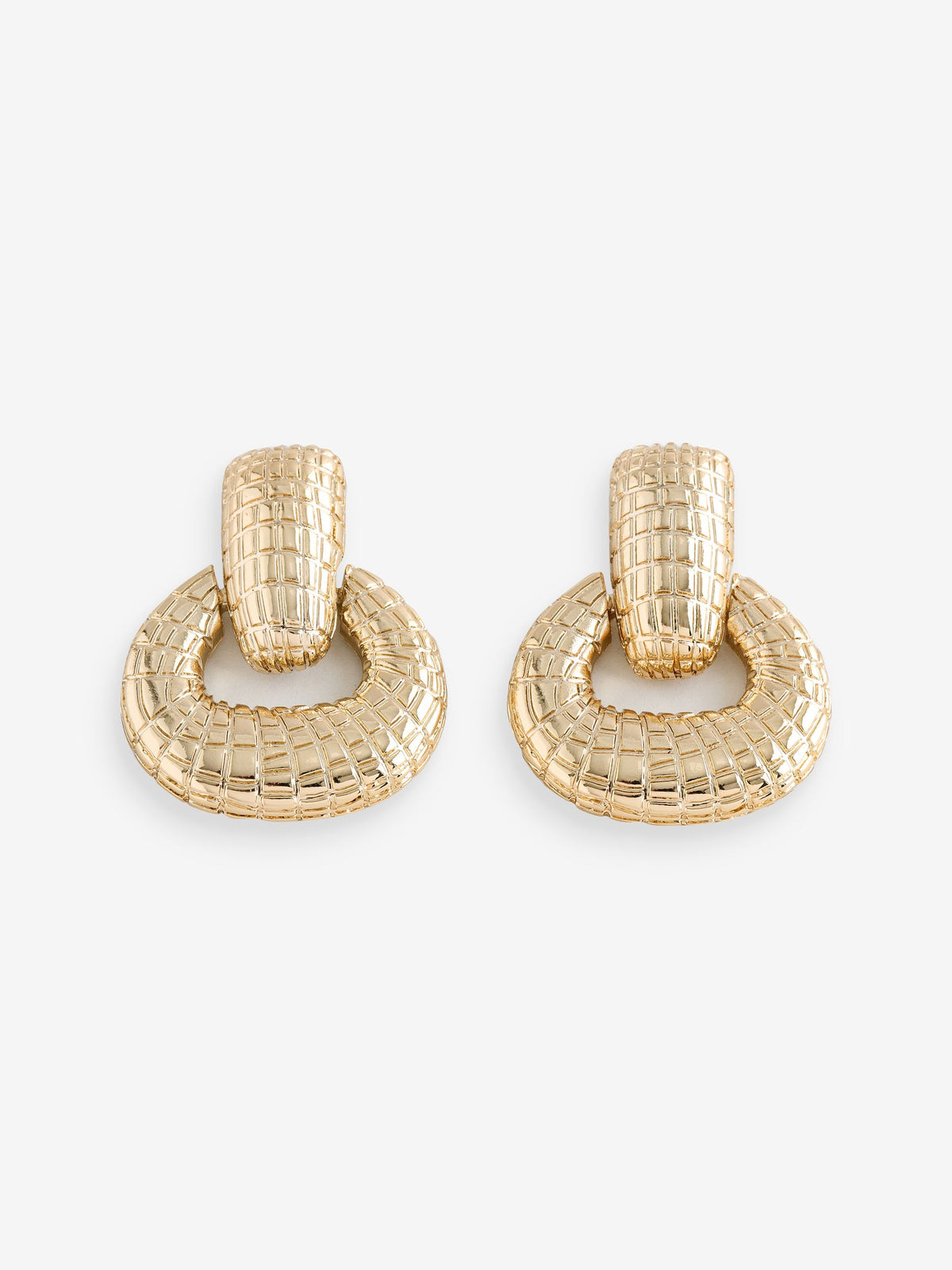 Gold Plated Snake Textured Doorknocker Earrings with Post and Bullet Back, 20mm Length