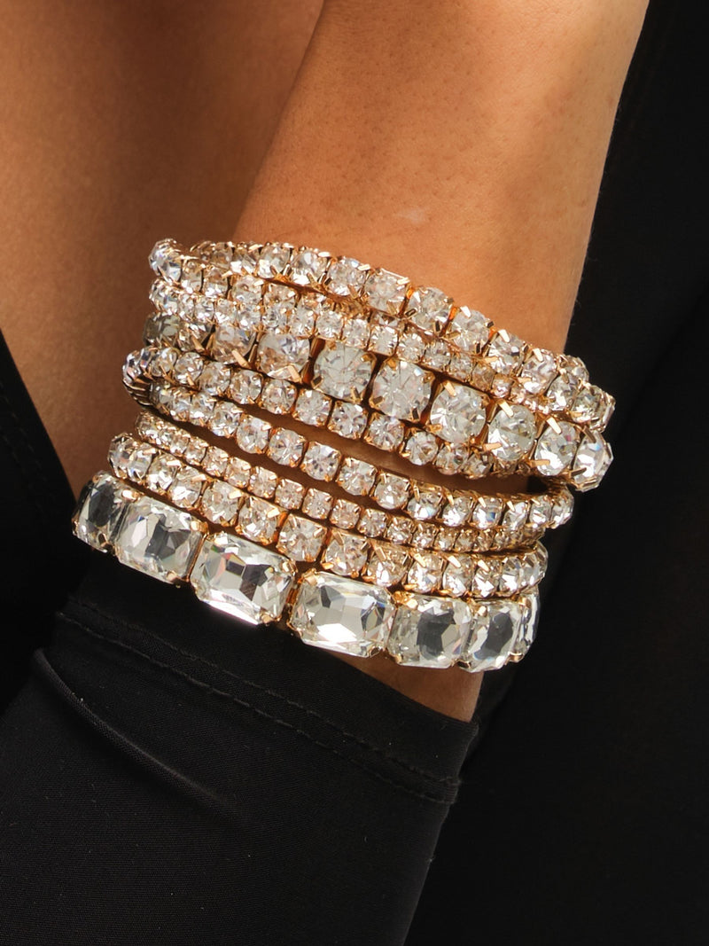 Gold Tone Crystal Stretch Bracelets Multipack - Pack of 7