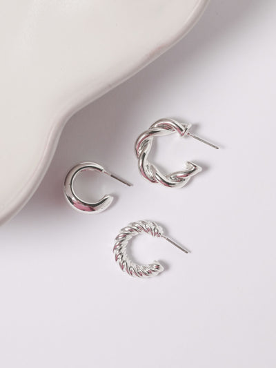 Polierte Silber-Twist-Creolen, 3er-Pack, 25mm x 10mm