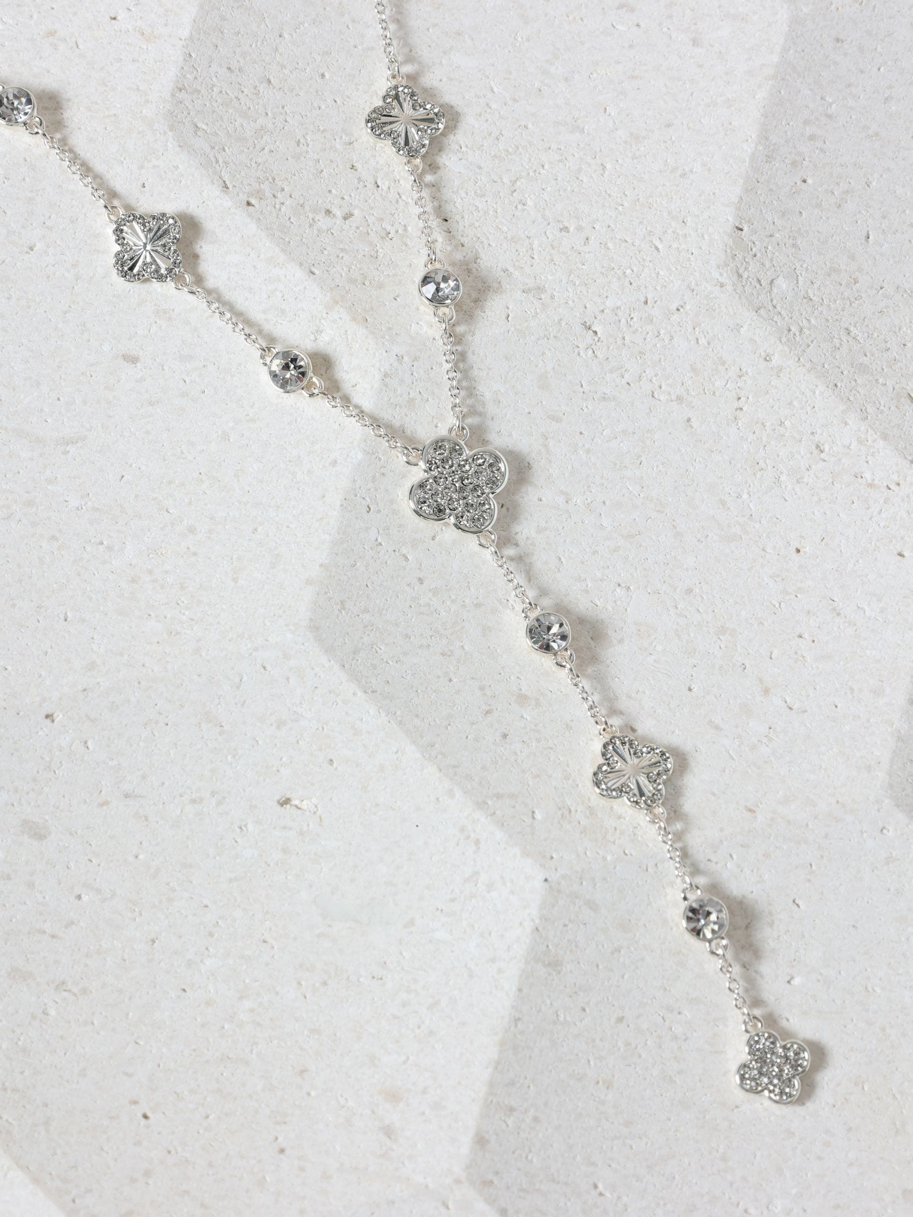 Silver Plated Clover Y Drop Necklace with Lobster Clasp