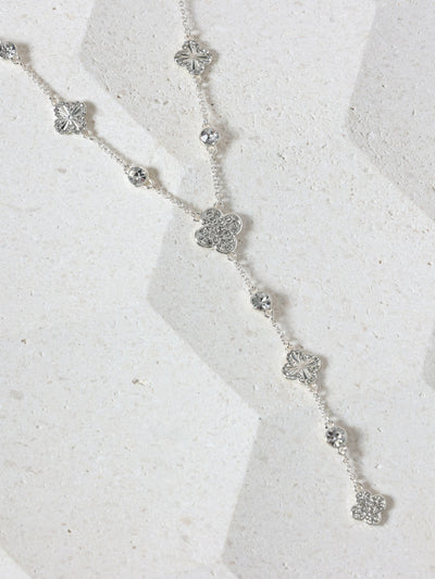 Collier Y pendant en argent plaqué trèfle avec fermoir mousqueton