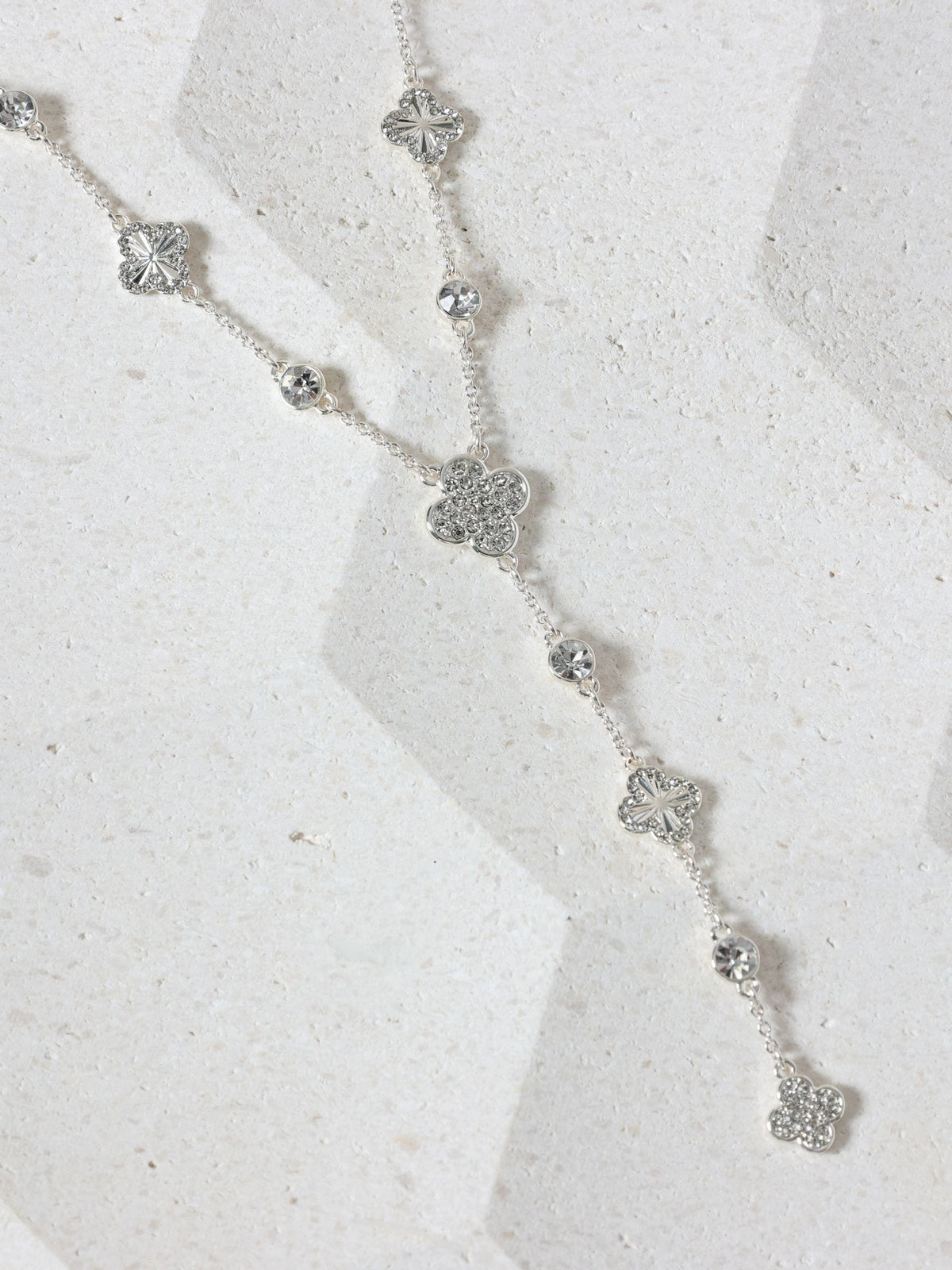 Silver Plated Clover Y Drop Necklace with Lobster Clasp