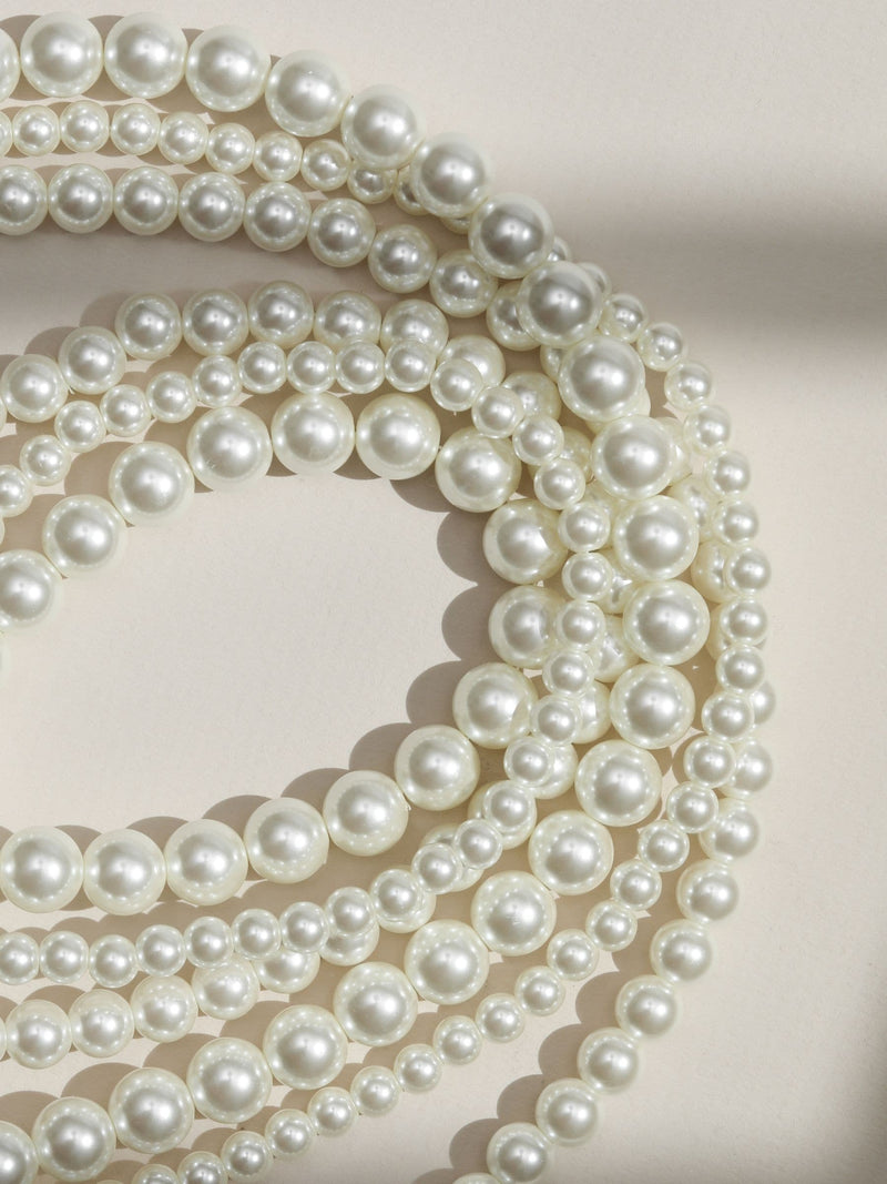 Multi-Row Pearl Statement Long Necklace with Lobster Clasp