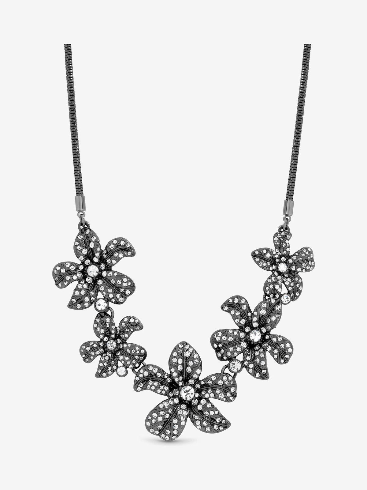 Mood Black Crystal Floral Statement Allway Necklace