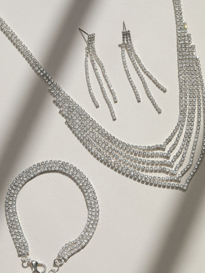 3-teiliges Stretch-Armband-Set aus Hämatitkristallen mit Silberplattierung