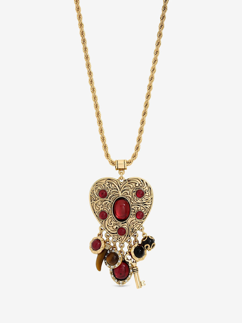 Gold Plated Red Resin Heart Charm Necklace with 30 Inch Chain