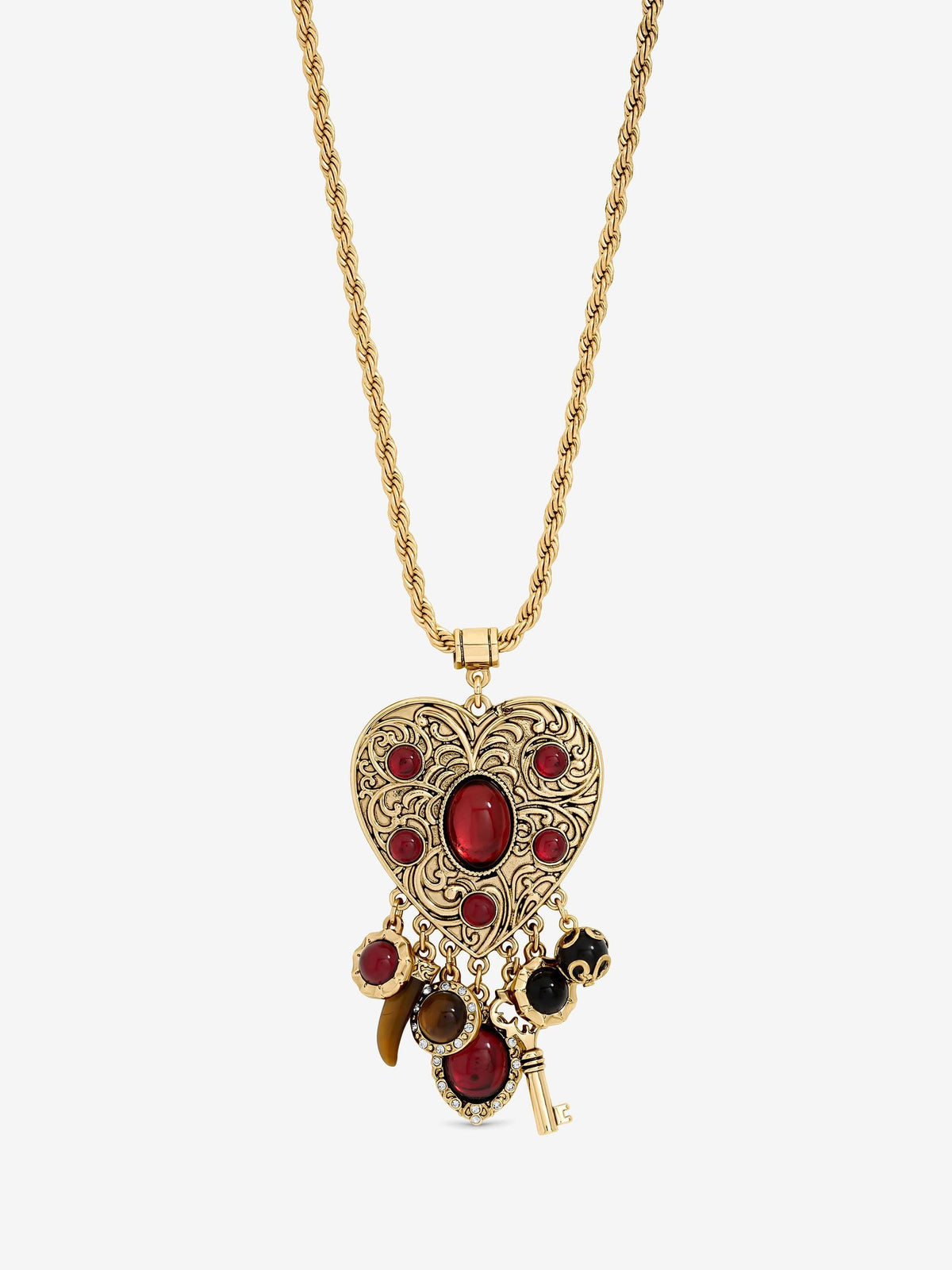 Gold Plated Red Resin Heart Charm Necklace with 30 Inch Chain