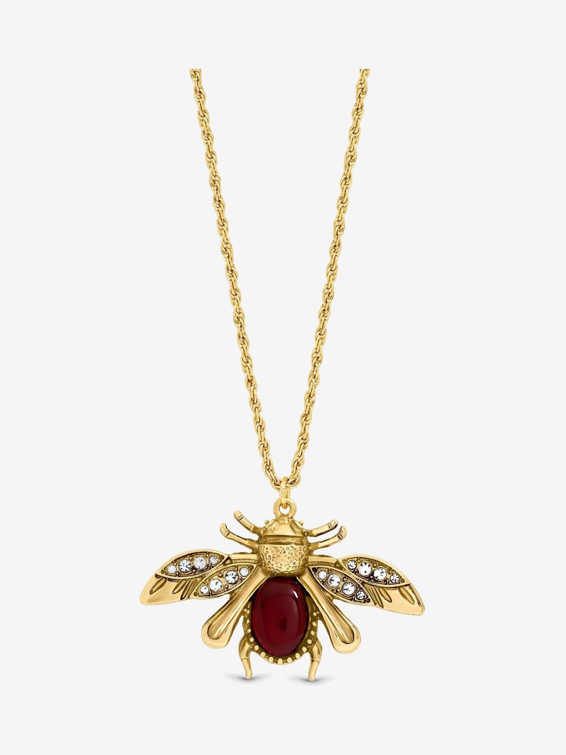 Gold Plated Insect Design Long Pendant Necklace with Twisted Rope and Chain Extender