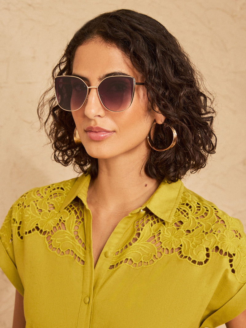 Love & Roses cat eye gold metal frame sunglasses (British brand)
